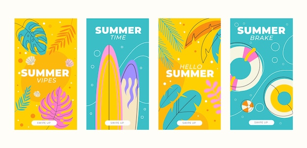 Vettore gratuito raccolta di storie di instagram piatte estive