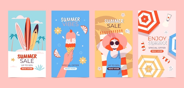 Free vector flat summer instagram stories collection