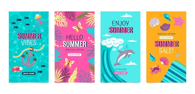 Free vector flat summer instagram stories collection