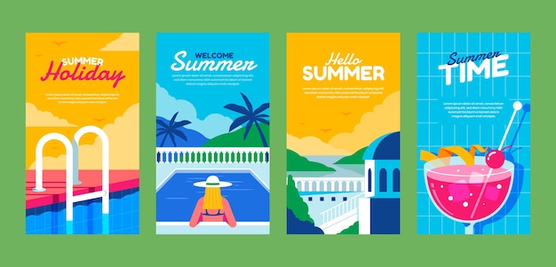 Free vector flat summer instagram stories collection