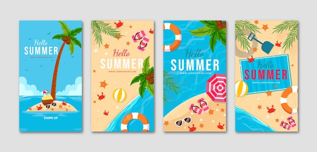 Free vector flat summer instagram stories set