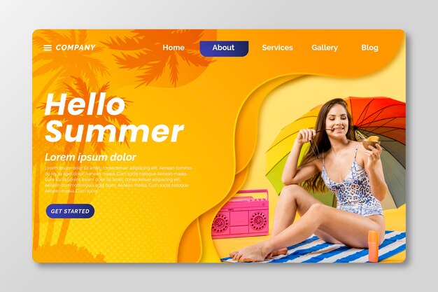 Flat summer landing page template with photo