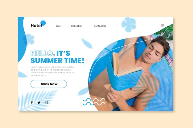 Flat summer landing page template with photo