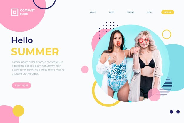 Flat summer landing page template with photo