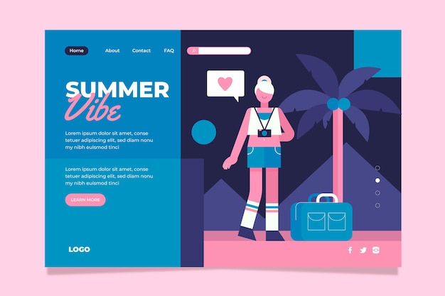 Free vector flat summer landing page template