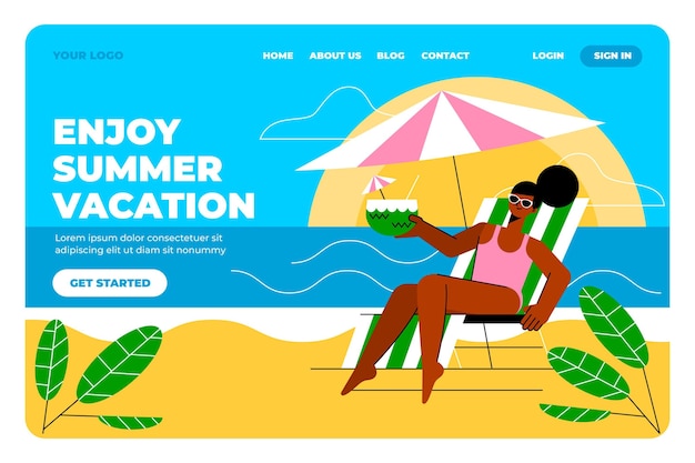 Free vector flat summer landing page template