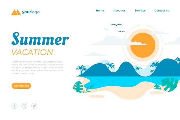 Free vector flat summer landing page template