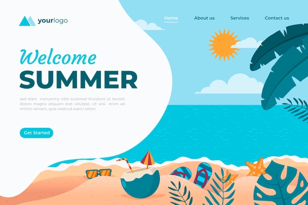 Flat summer landing page template