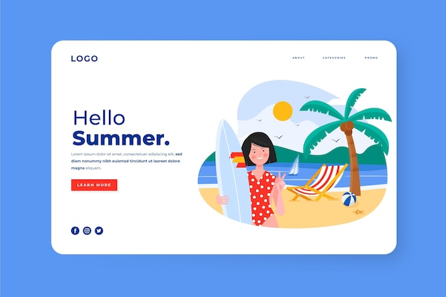 Flat summer landing page template