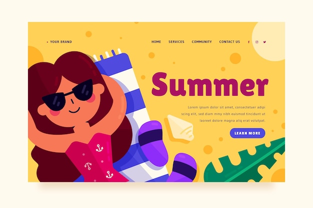 Flat summer landing page template