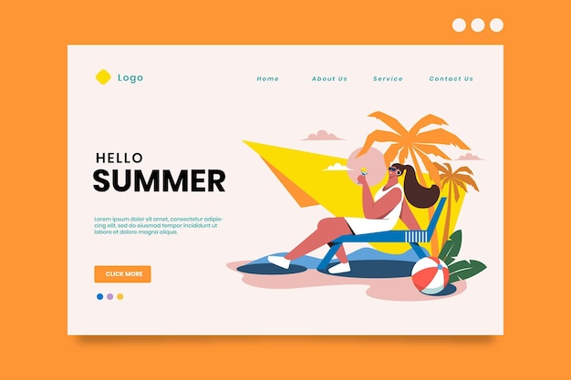 Free vector flat summer landing page template