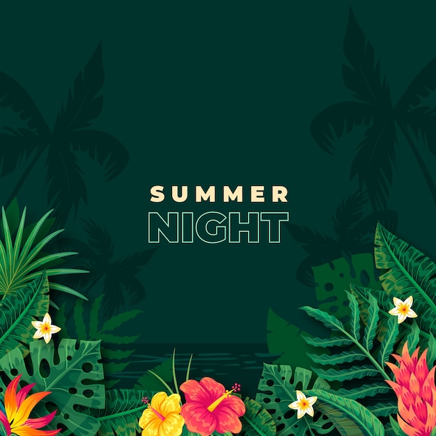 Flat summer night illustration with vegetation