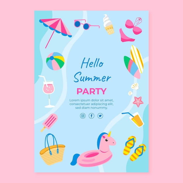 Free vector flat summer party flyer template