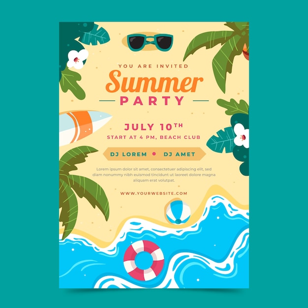 Free vector flat summer party invitation template