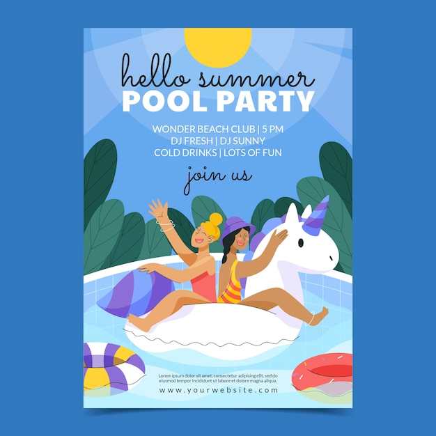 Flat summer party invitation template