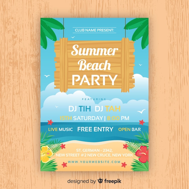 Free vector flat summer party poster template