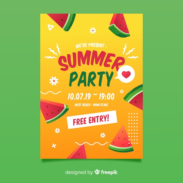 Free vector flat summer party poster template