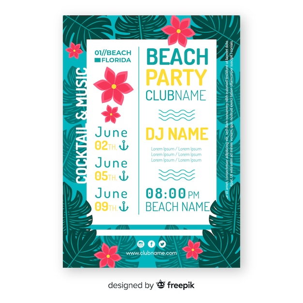 Free vector flat summer party poster template