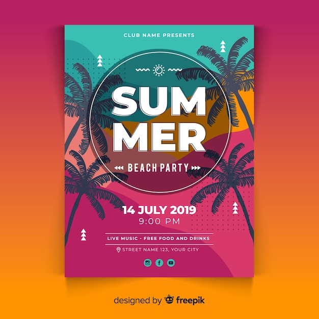 Free vector flat summer party poster template