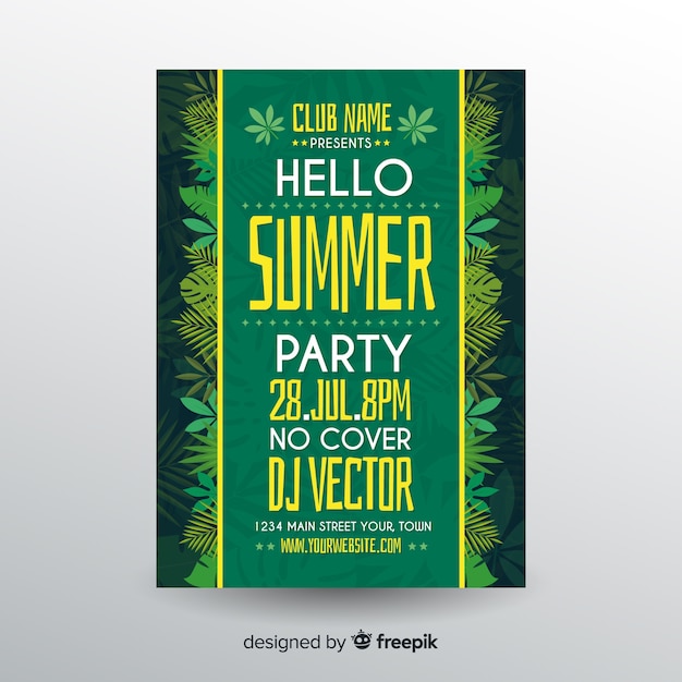 Free vector flat summer party poster template