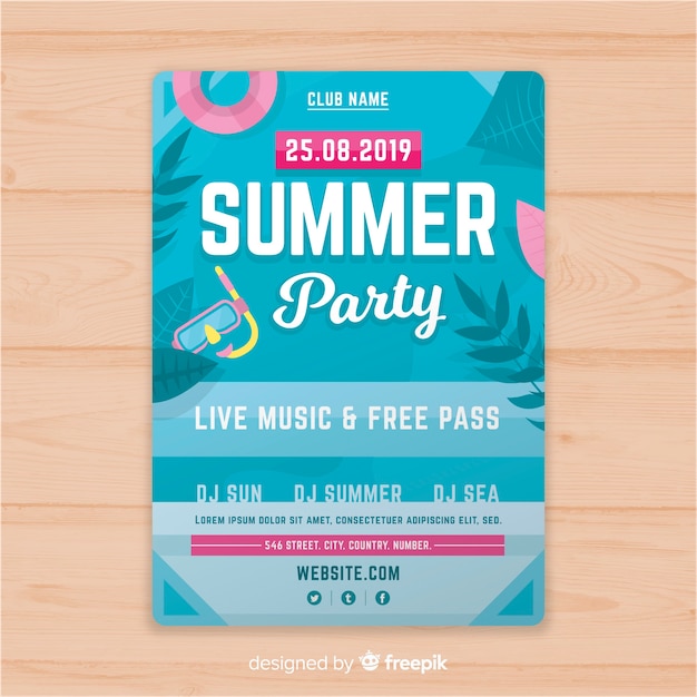 플랫 여름 파티 포스터 템플릿