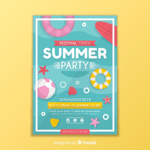 flat summer party poster template