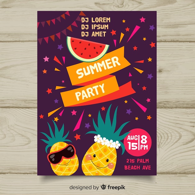 Free vector flat summer party poster template