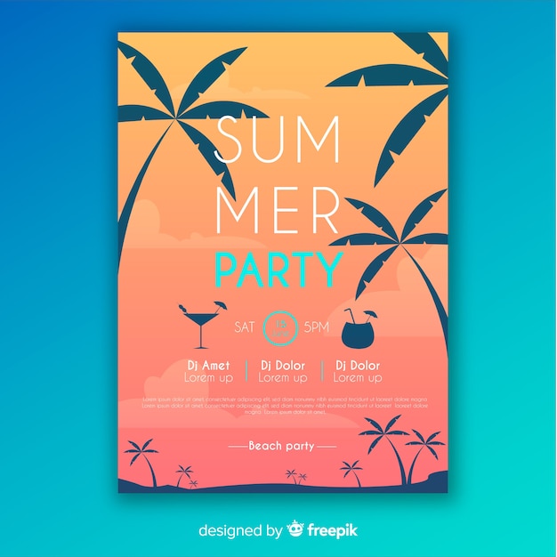 Flat summer party poster template