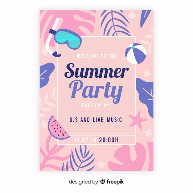 Flat summer party poster template