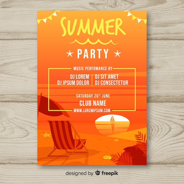 Flat summer party poster template