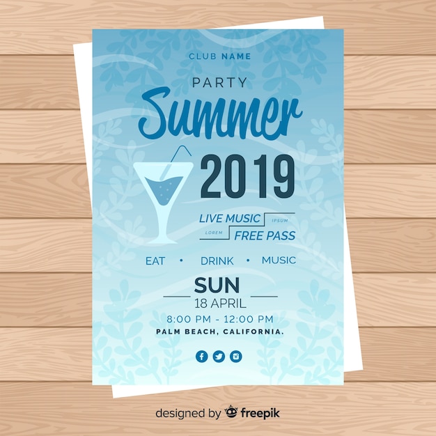 Flat summer party poster template