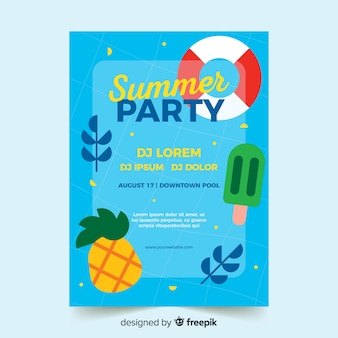 Шаблон плаката плоская летняя вечеринка