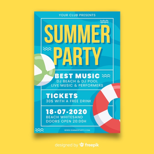 Flat summer party poster template