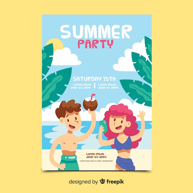 Flat summer party poster template