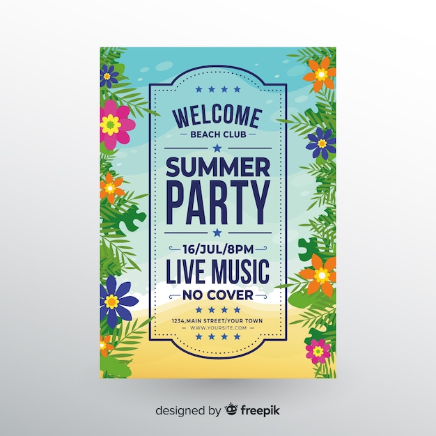 Flat summer party poster template