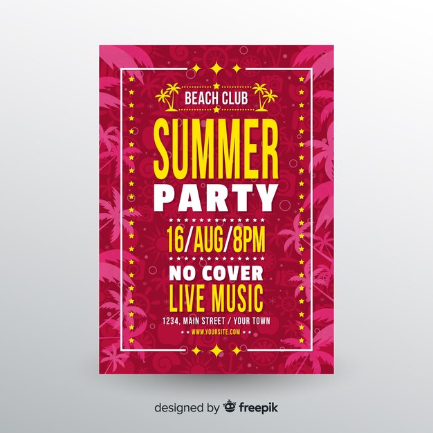 Flat summer party poster template