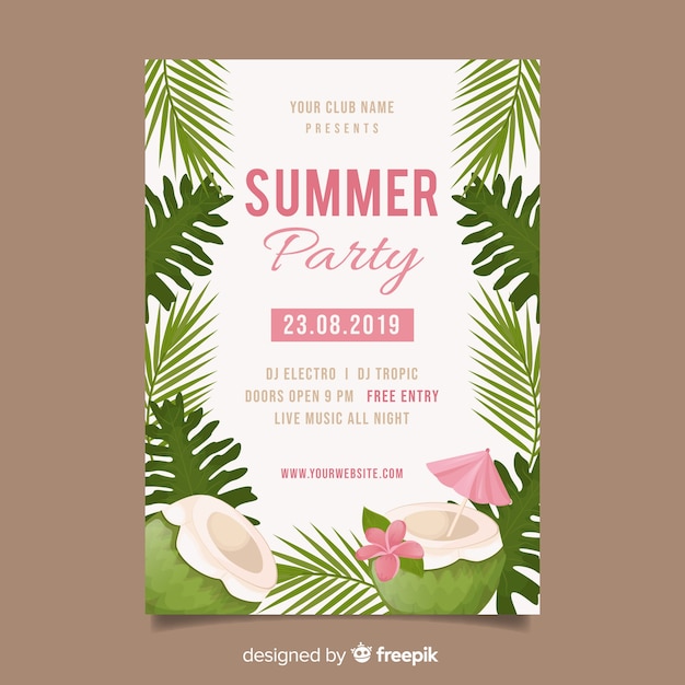 Flat summer party poster template