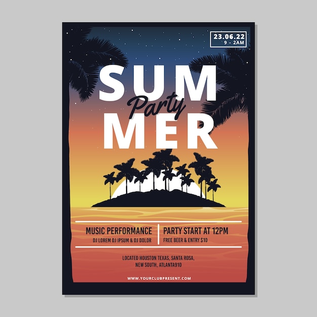 플랫 여름 파티 포스터 템플릿
