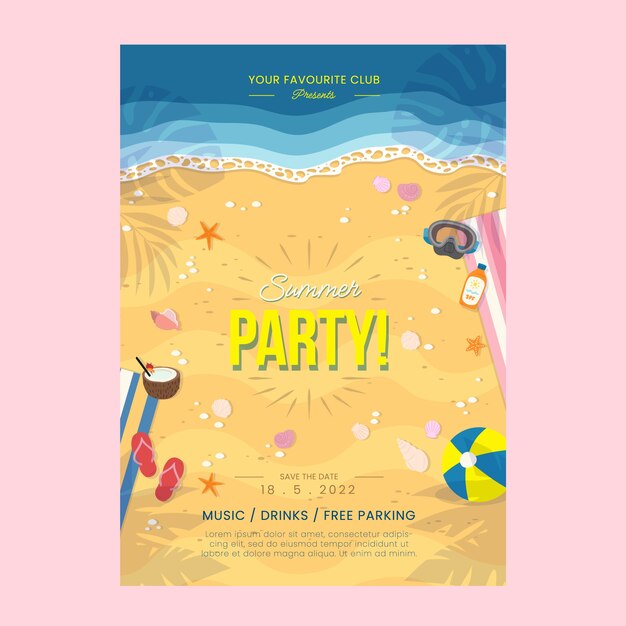 Free vector flat summer party poster template