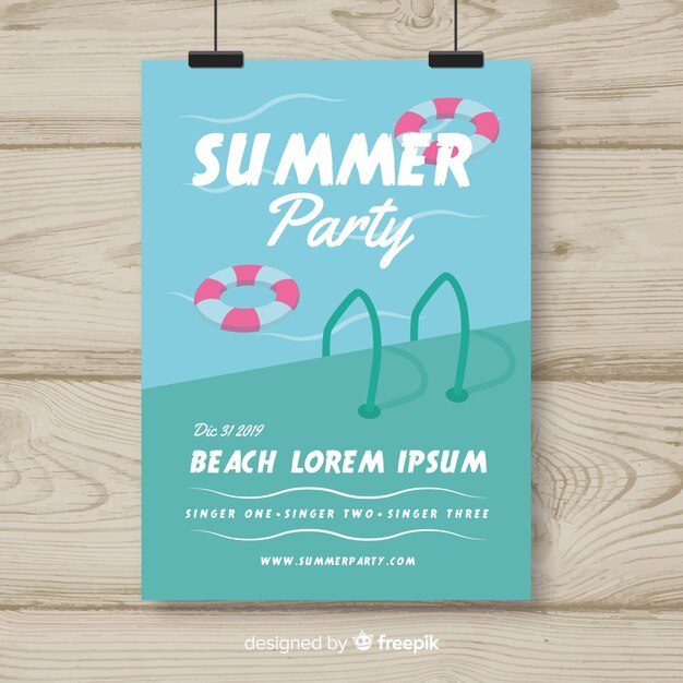 Flat summer party poster template