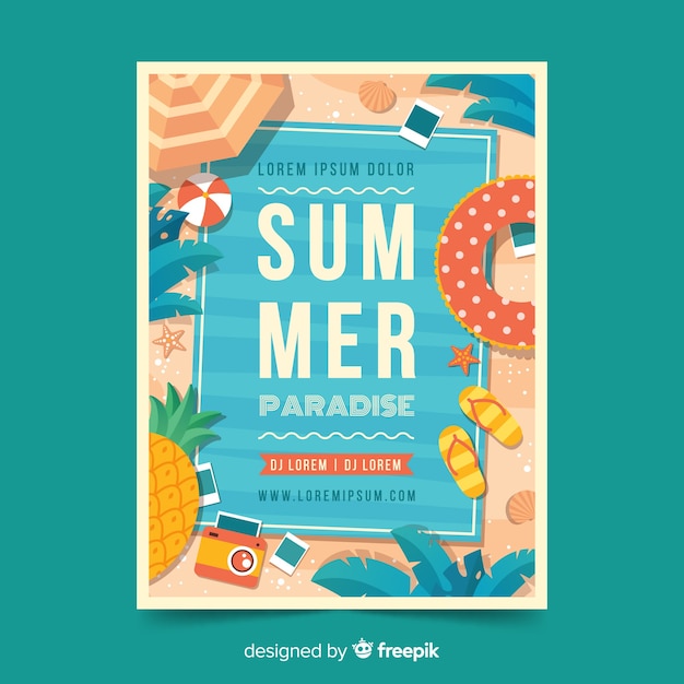 Flat summer party poster template