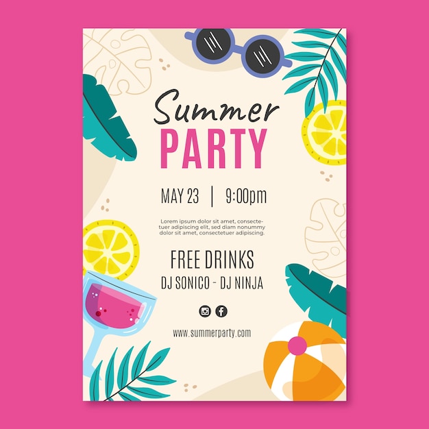 Бесплатное векторное изображение Плоский плакат летней вечеринки