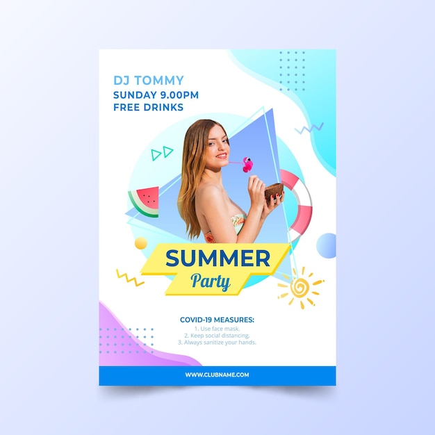 Flat summer party vertical poster template with photo