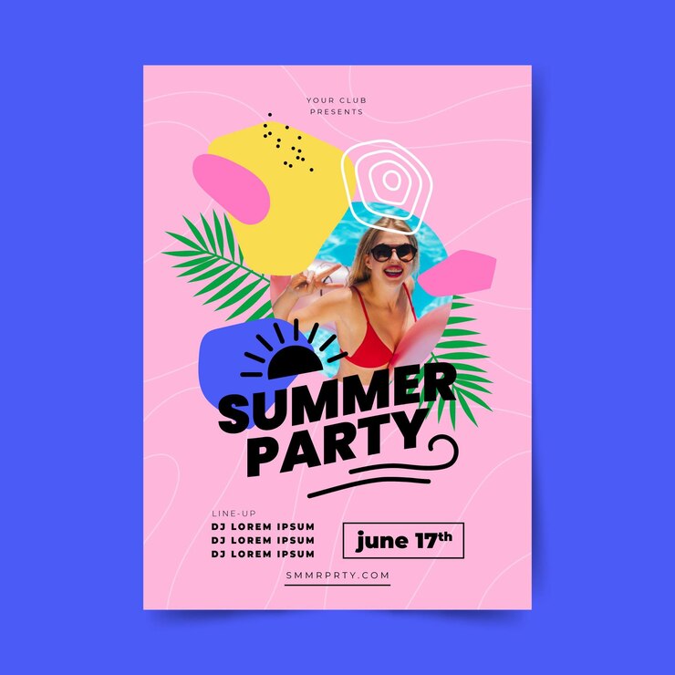 Free Vector flat summer party vertical poster template with photo