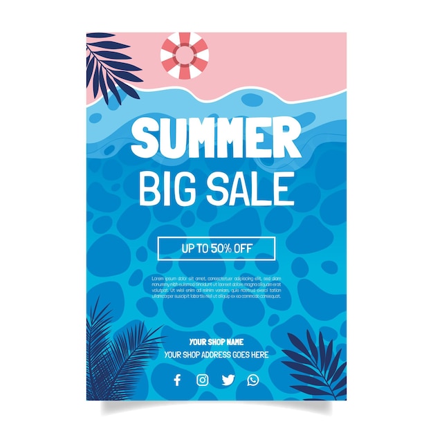 Free vector flat summer party vertical poster template