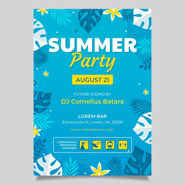 Free vector flat summer party vertical poster template