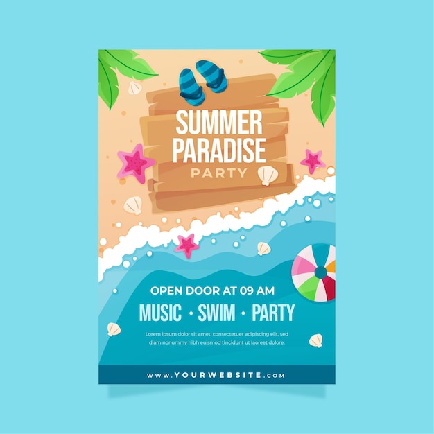 Free vector flat summer party vertical poster template