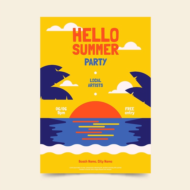 Flat summer party vertical poster template – Free vector download