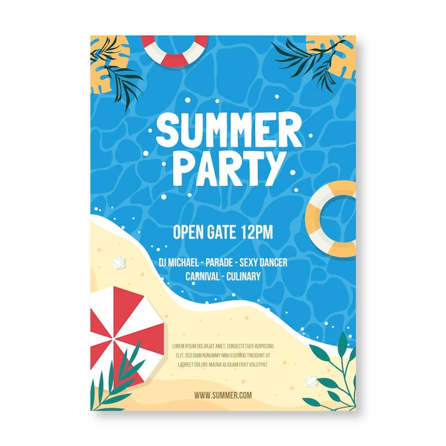 Flat summer party vertical poster template