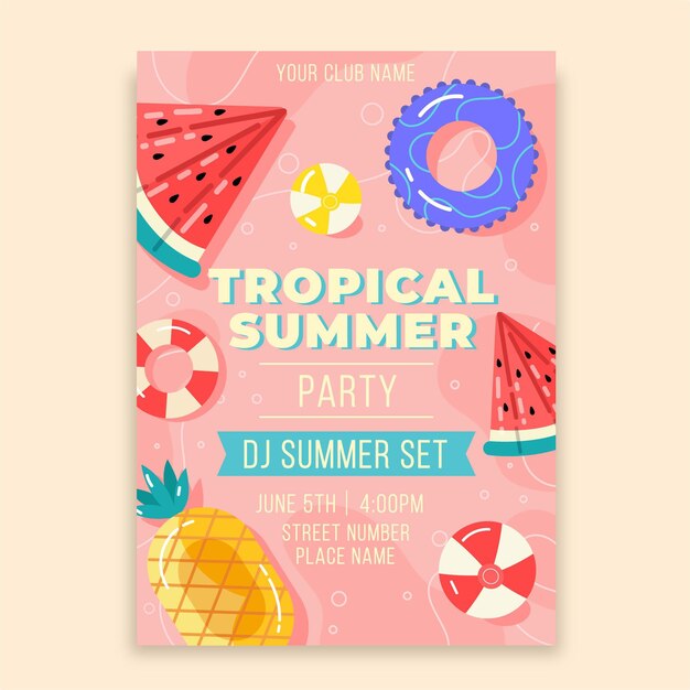 flat summer party vertical poster template